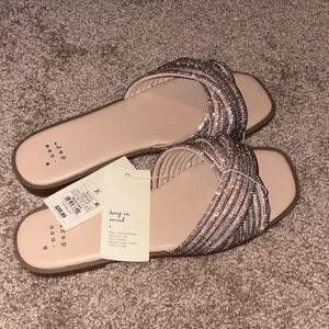 a new day Rhinestone Embellished Slide Sandals - Cream